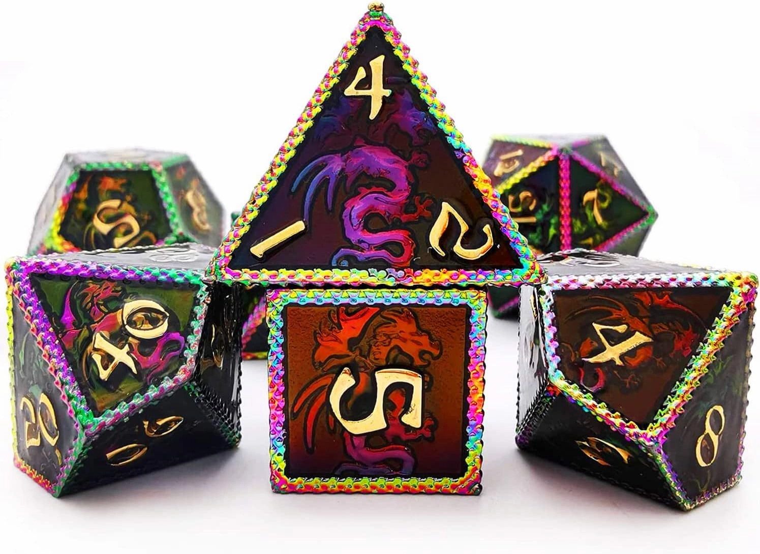 HAOMEJA Metal Dice DND Dragon Set 7 Role Playing Dice D&D Solid Dice Apply to Dungeons and Dragons Colorful Black…