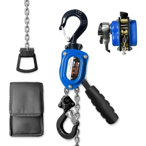 Heavy-Duty Manual Lever Chain Hoist Come Along 1/2 Ton 1100LBS 10FT Lift, Enhanced Pawl Brake Industrial G80 Alloy Steel w/ 360° Hooks for Construction Logging Garage Warehouse, Blue