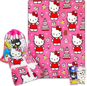 Hello Kitty Fleece Blanket and Cinch Bag Set - Bundle with Soft Hello Kitty Blanket Plus Cinch Bag, Stickers, More for Kids, Adults, Children | Cozy Hello Kitty Fleece Blanket 50" x 70”