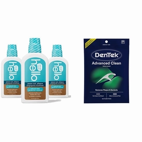 Hello Peace Out Plaque Antigingivitis Mouthwash Pack of 3, DenTek Triple Clean Advanced Clean Floss Picks 150 Count
