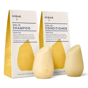 HiBAR - Soothe Shampoo & Conditioner Set - For Dry, Itchy, Flaky Scalps - Improves Scalp Health - Willow Bark Extract & Salicylic Acid - Plastic, Soap, Paraben & Sulfate-Free -Color Safe -2 Solid Bars