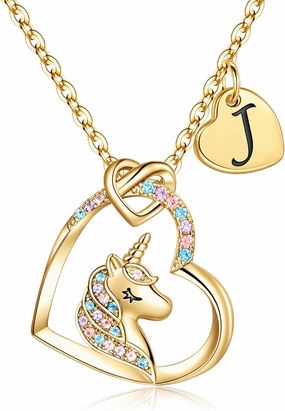 Hidepoo Unicorn Necklace Graduation Gifts for Girls Dauther - Colorful CZ Heart Pendant Initial Unicorn Necklaces for Girl Teens Little Girls Jewelry Birthday Gift