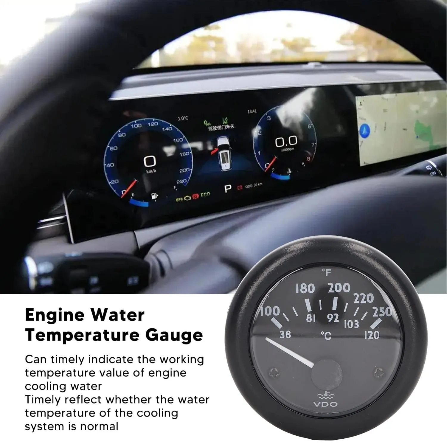 HighAccuracy Engine Water Ature Vdo 52Mm Water Temp 2 Inch Automotive Instrument Engine Water Temperature Automotive Engine Oil Water Temperature (12V)