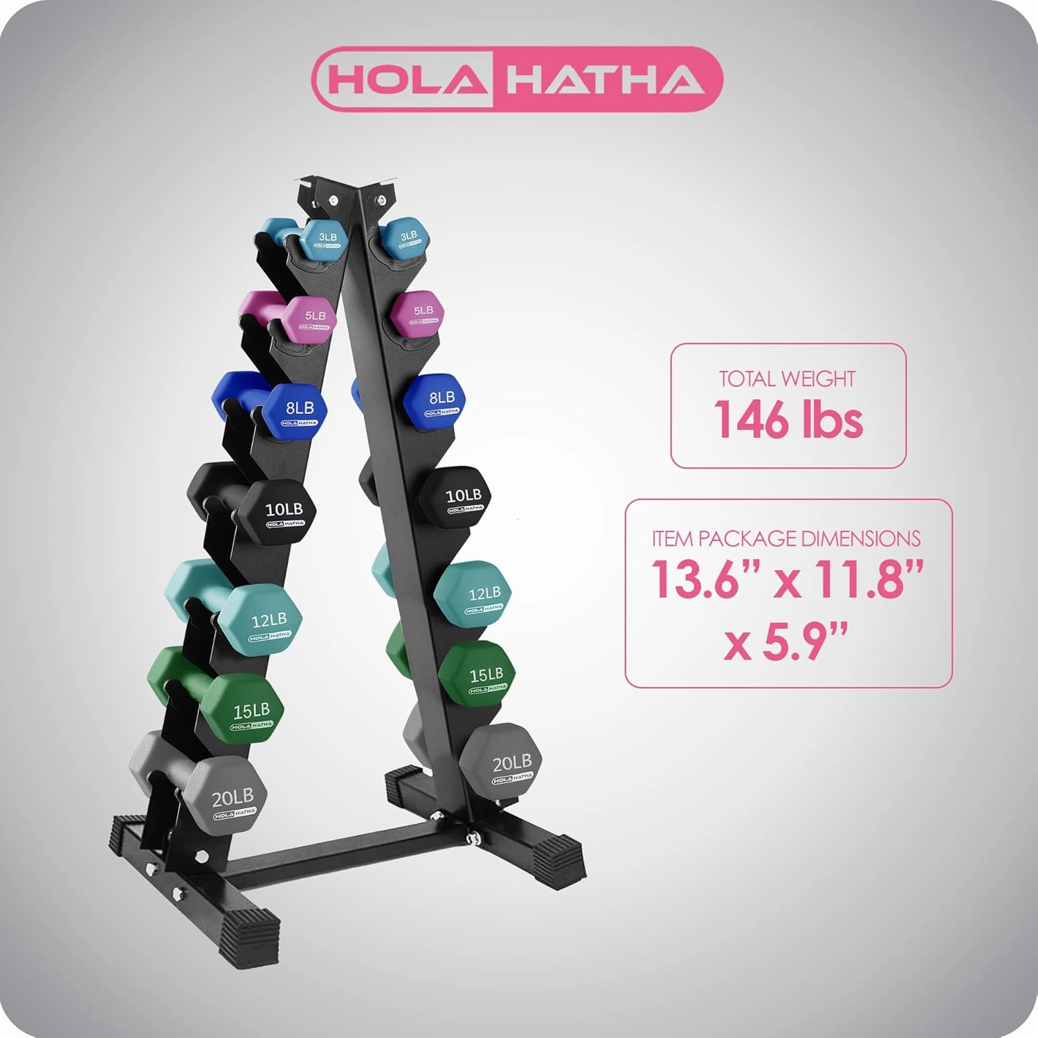 HolaHatha Neoprene Dumbbell Free Hand Weight Set with Rack, Ideal for Home Exercises to Gain Tone and Definition