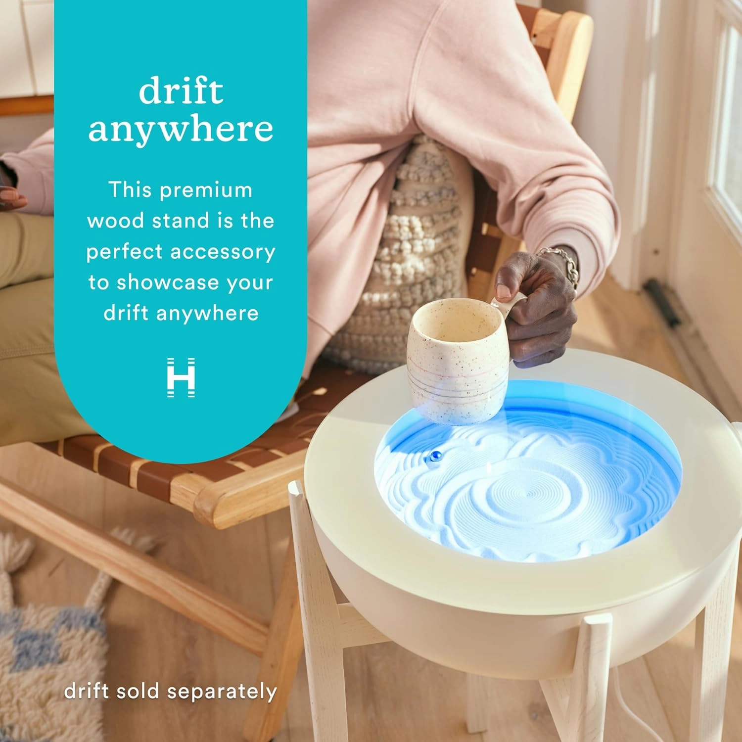 Homedics Drift Sandscape Solid Wood Sand Table Stand 16” Compatible drift 16”, ST-300-BK and ST-300-CE, White Wash (Stand Only, Drift Sold Separately)