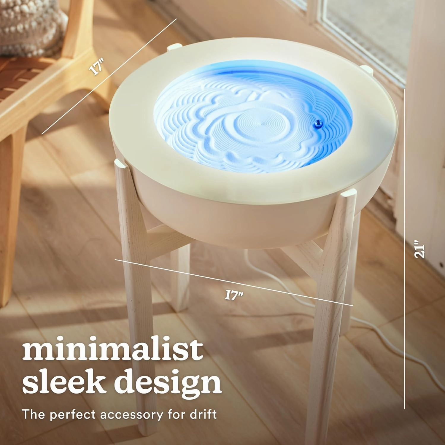 Homedics Drift Sandscape Solid Wood Sand Table Stand 16” Compatible drift 16”, ST-300-BK and ST-300-CE, White Wash (Stand Only, Drift Sold Separately)