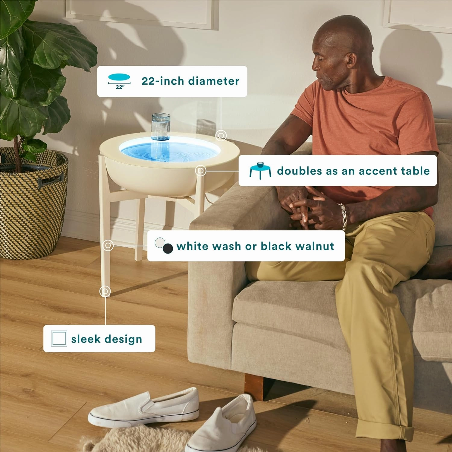 Homedics Drift Sandscape Solid Wood Sand Table Stand Compatible with drift 21” , ST-400-BK, ST-400-CE, White Wash, Cream, STS-400-WA