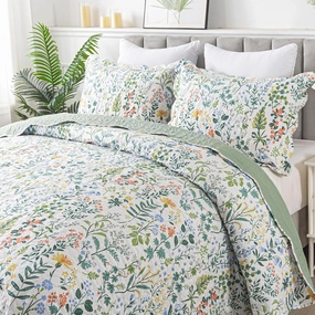HoneiLife Floral Quilt King Size - 3 Pieces Microfiber Quilt Sets Lightweight Bedspreads Wildflower Coverlets Retro Bed Cover King Quilt Bedding Set All Season Quilts
