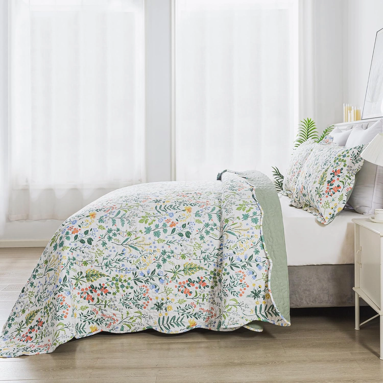 HoneiLife Floral Quilt King Size - 3 Pieces Microfiber Quilt Sets Lightweight Bedspreads Wildflower Coverlets Retro Bed Cover King Quilt Bedding Set All Season Quilts