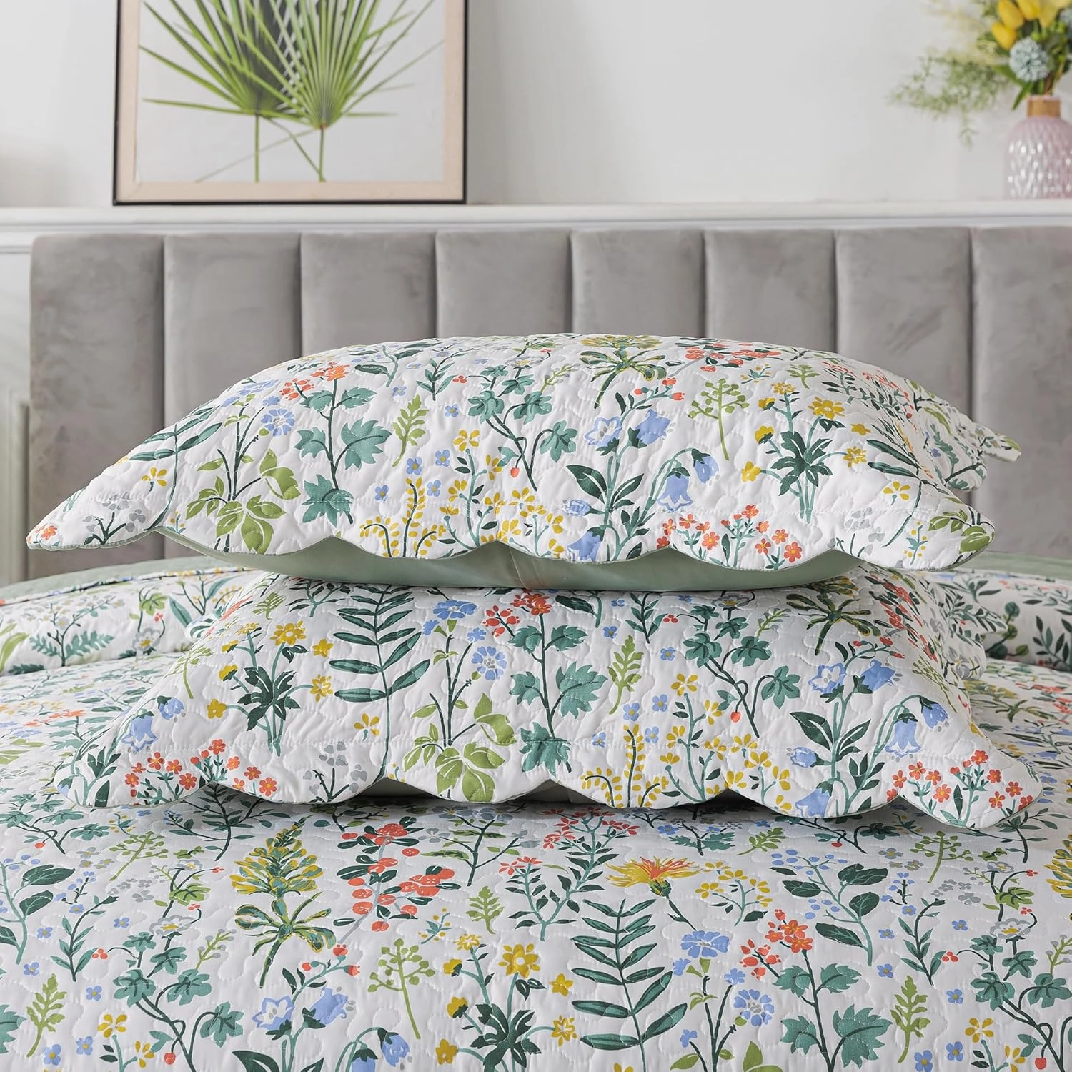 HoneiLife Floral Quilt King Size - 3 Pieces Microfiber Quilt Sets Lightweight Bedspreads Wildflower Coverlets Retro Bed Cover King Quilt Bedding Set All Season Quilts