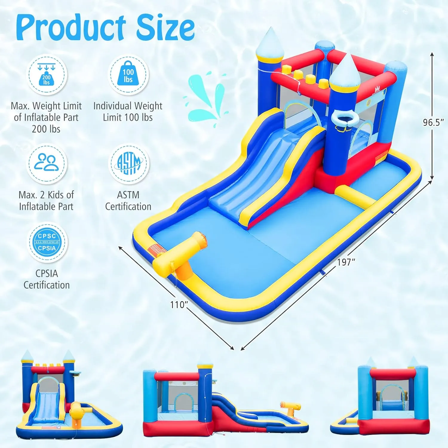 HONEY JOY Inflatable Water Slide, Giant Water Bounce House & Water Park for Kids Backyard, Ball Pit & Splash Pool, Outdoor Blow up Castle Water Slides Inflatables for Boys Girls(with 735w Blower)
