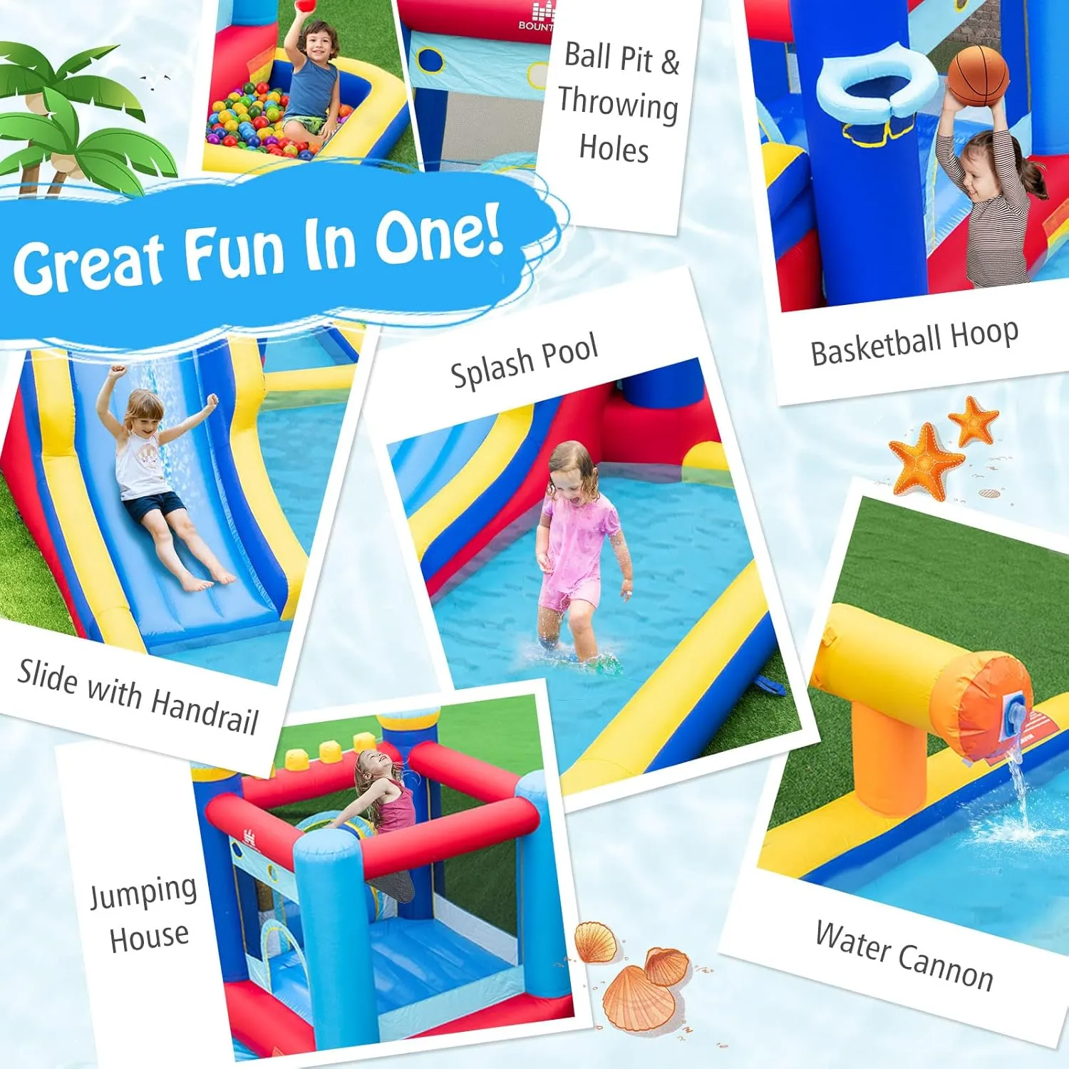HONEY JOY Inflatable Water Slide, Giant Water Bounce House & Water Park for Kids Backyard, Ball Pit & Splash Pool, Outdoor Blow up Castle Water Slides Inflatables for Boys Girls(with 735w Blower)