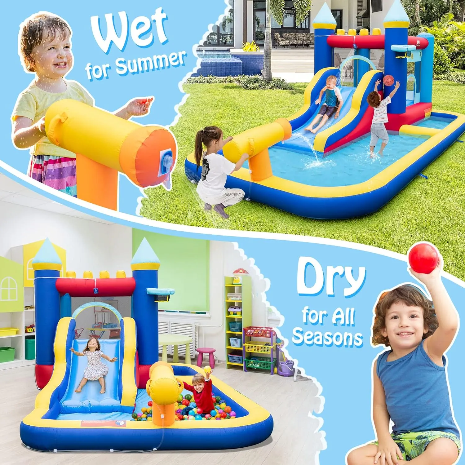 HONEY JOY Inflatable Water Slide, Giant Water Bounce House & Water Park for Kids Backyard, Ball Pit & Splash Pool, Outdoor Blow up Castle Water Slides Inflatables for Boys Girls(with 735w Blower)