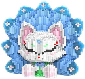 HONLANCH Animal Ice-Blue Nine Tailed Fox Micro Building Blocks Set（7100PCS 25cm High Series） Gift for Adults and Kids