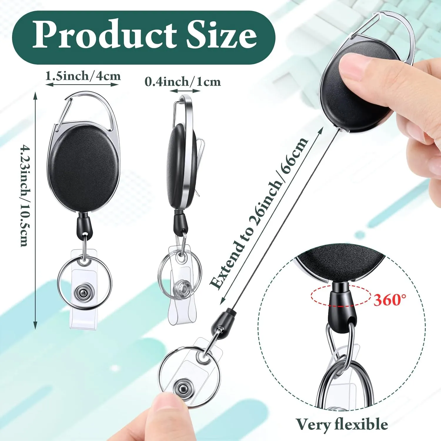 Honoson 50 Pcs Heavy Duty Retractable Badge Reels Batch ID Badge Holder Retractable Clip Bulk Key Holder with Ring for Office Worker Employee, Doctor Nurse Gifts (Black)