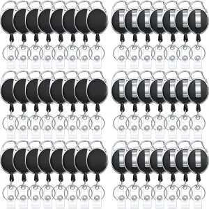 Honoson 50 Pcs Heavy Duty Retractable Badge Reels Batch ID Badge Holder Retractable Clip Bulk Key Holder with Ring for Office Worker Employee, Doctor Nurse Gifts (Black)