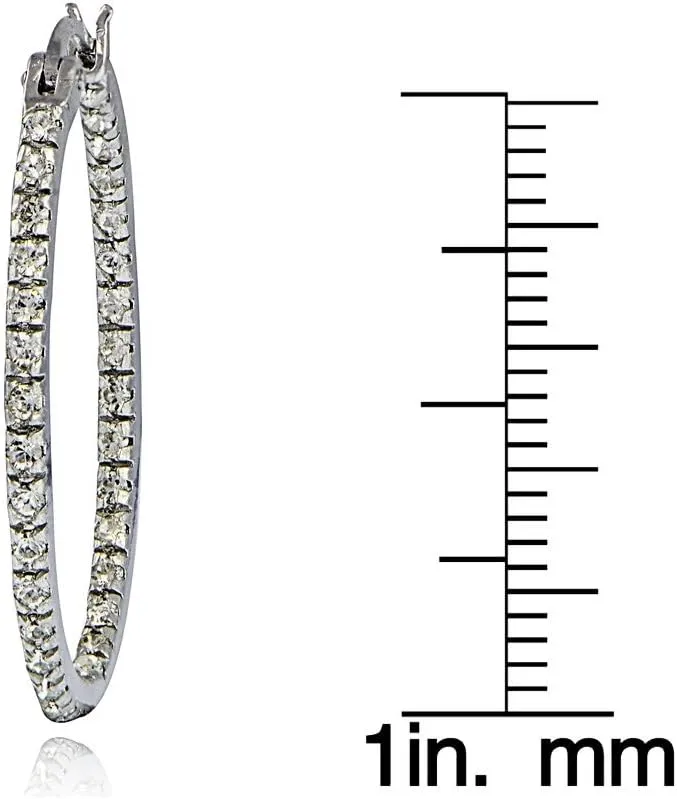 Hoops & Loops 925 Sterling Silver Cubic Zirconia Inside Out Oval Hoop Earrings for Women, 20mm 25mm 30mm