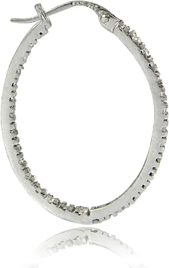 Hoops & Loops 925 Sterling Silver Cubic Zirconia Inside Out Oval Hoop Earrings for Women, 20mm 25mm 30mm