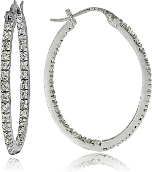 Hoops & Loops 925 Sterling Silver Cubic Zirconia Inside Out Oval Hoop Earrings for Women, 20mm 25mm 30mm