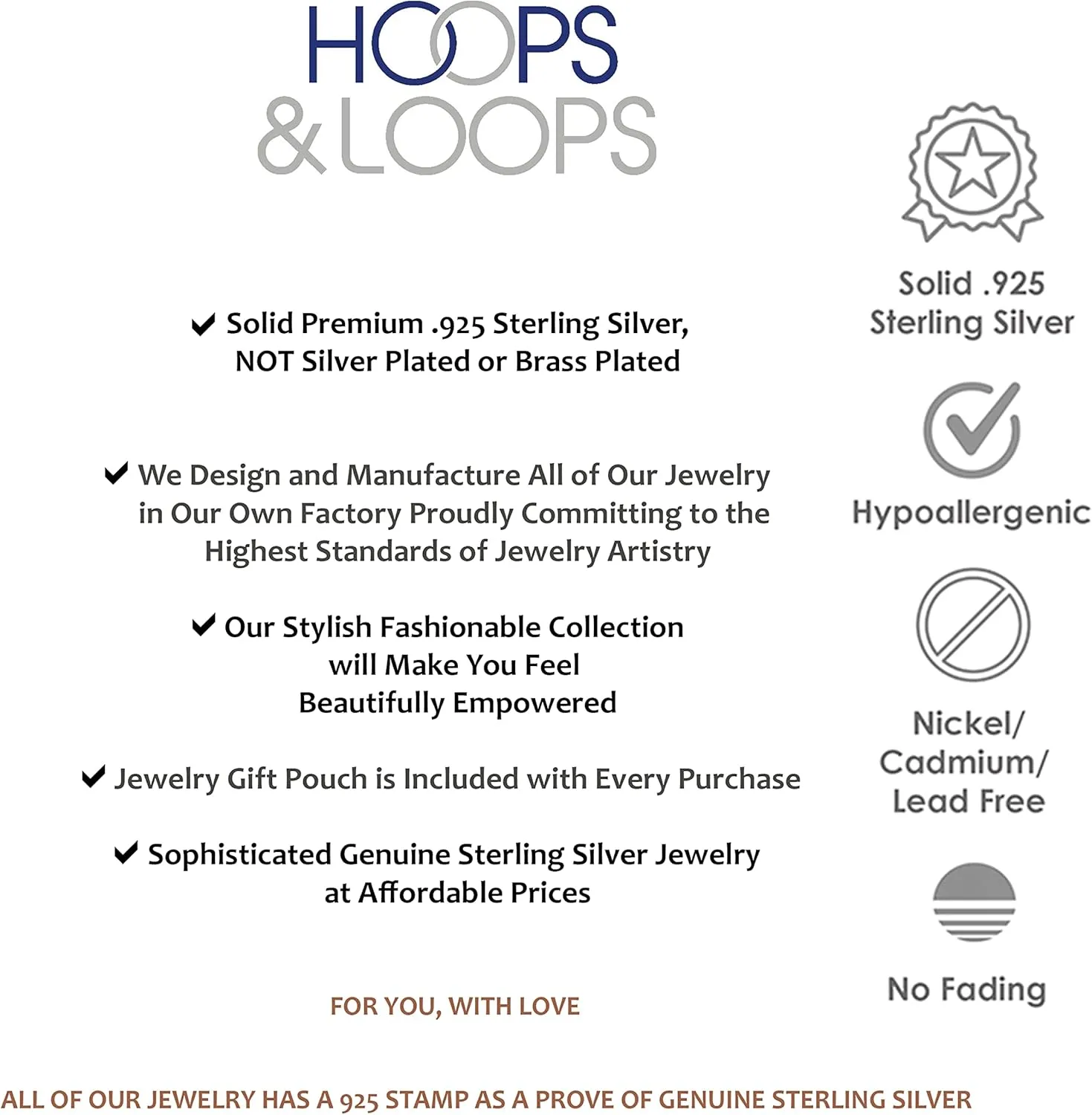 Hoops & Loops 925 Sterling Silver Cubic Zirconia Inside Out Oval Hoop Earrings for Women, 20mm 25mm 30mm