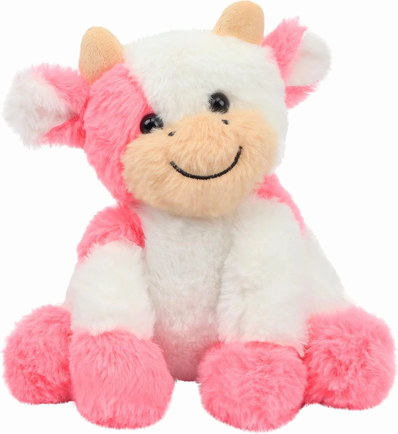 Hopearl Adorable Plush Cow Toy Floppy Dairy Cattle Soft Stuffed Animal Cute Birthday Gifts for Boys Girls Kids Toddlers, Strawberry Pink, 9''