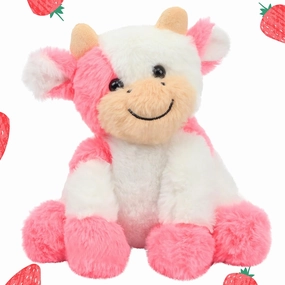 Hopearl Adorable Plush Cow Toy Floppy Dairy Cattle Soft Stuffed Animal Cute Birthday Gifts for Boys Girls Kids Toddlers, Strawberry Pink, 9''