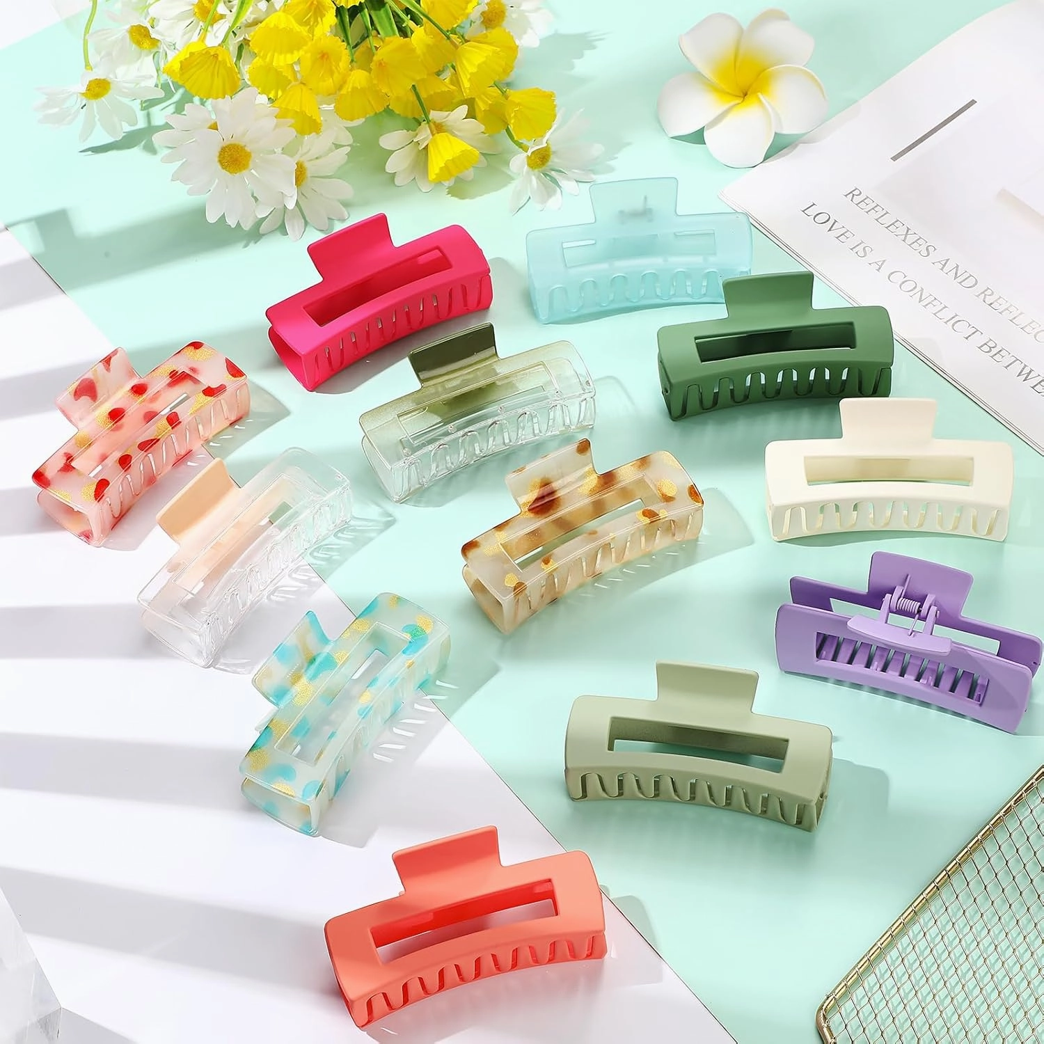 Hotop 50 Pcs Cute Hair Claw Clips Set Nonslip Square Clips Colorful Rectangle Hair Accessories for Women(4.1 Inch,Fresh Color)