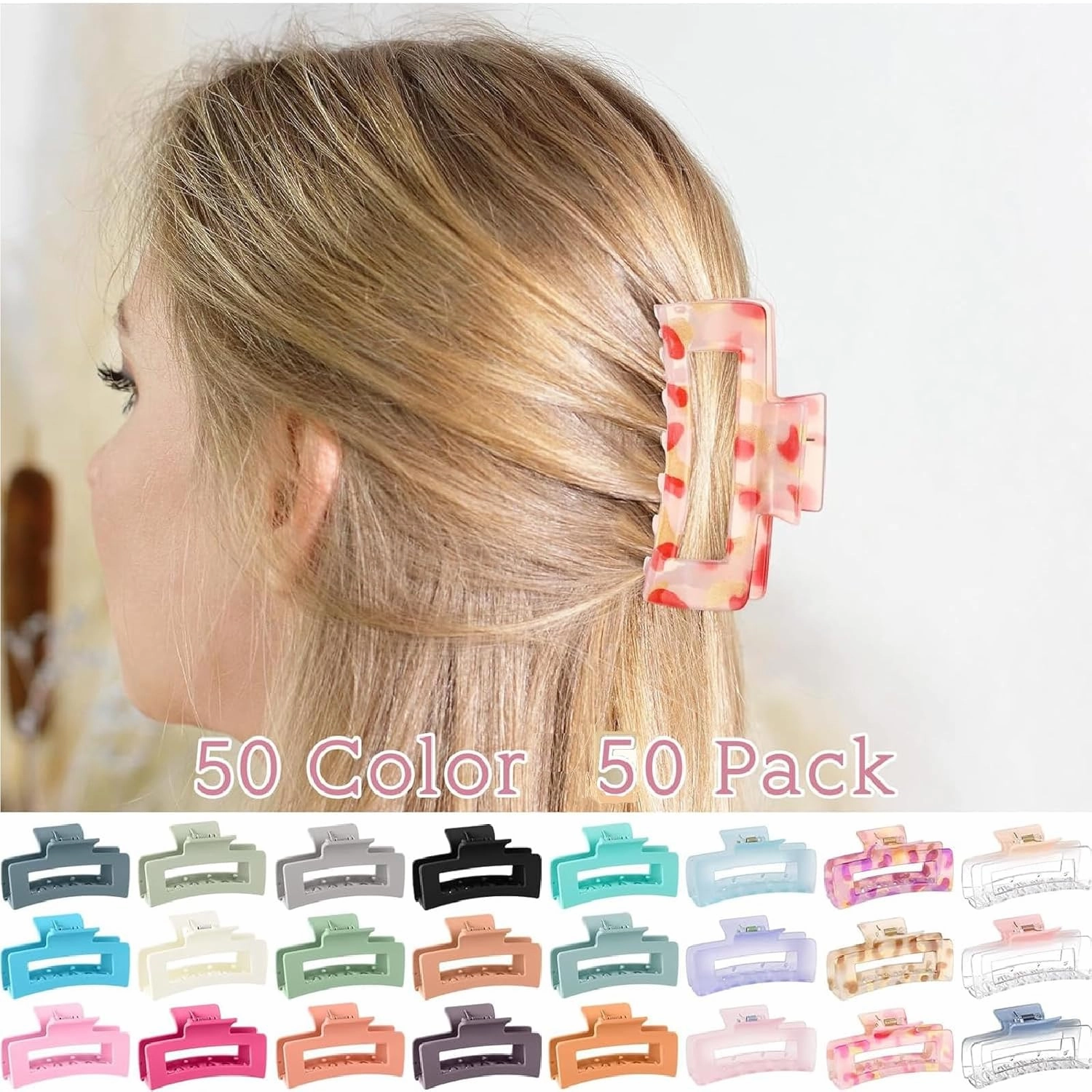 Hotop 50 Pcs Cute Hair Claw Clips Set Nonslip Square Clips Colorful Rectangle Hair Accessories for Women(4.1 Inch,Fresh Color)