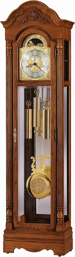 Howard Miller Morel Floor Clock II, Yorkshire Finish & Arched Bonnet Pediment with Cable Driven, Single-Chime Movement Arabic Numerals Grandfather Clocks Best for Bedroom & Living Room