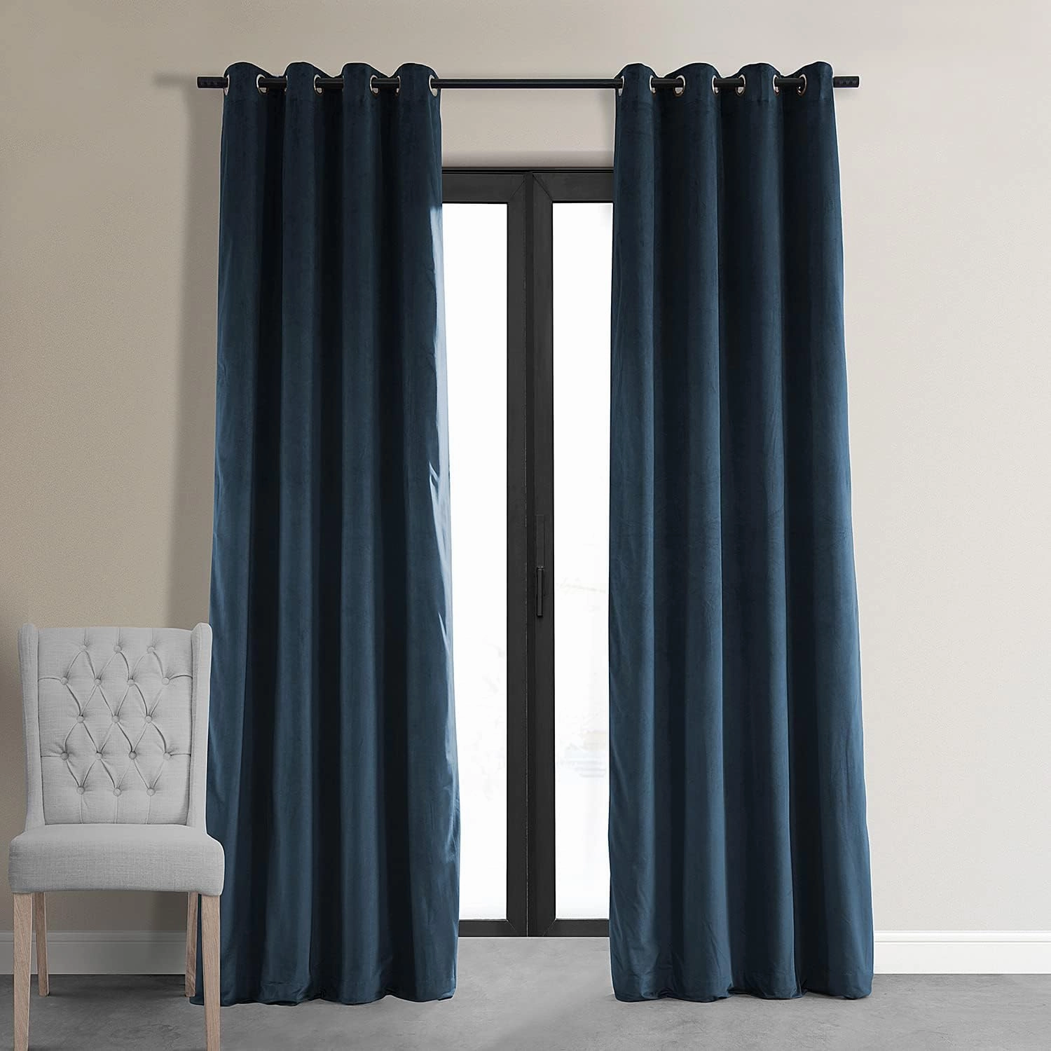 HPD Half Price Drapes Signature Grommet Blackout Velvet Curtains For Living Room 50 X 120 (1 Panel), VPCH-194023-120-GRBO, Midnight Blue