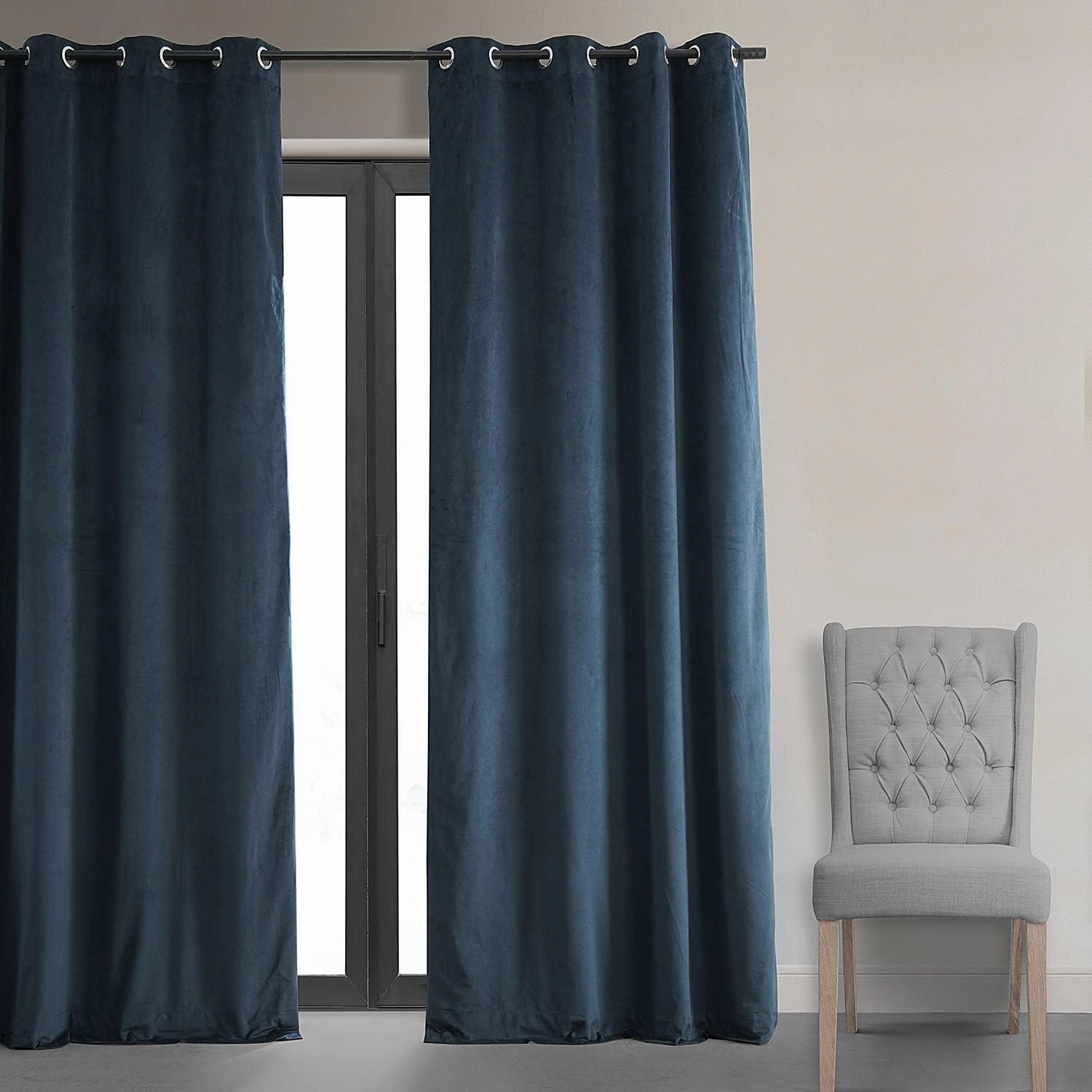 HPD Half Price Drapes Signature Grommet Blackout Velvet Curtains For Living Room 50 X 120 (1 Panel), VPCH-194023-120-GRBO, Midnight Blue