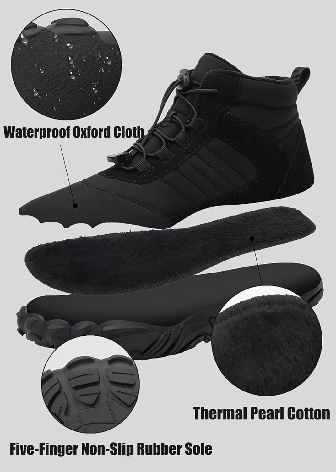 Hrtesus Hike Winter Barefoot Shoes Women Men, Winter Footwear Boots Wide Toe Non-Slip Highly Elastic Sneakers