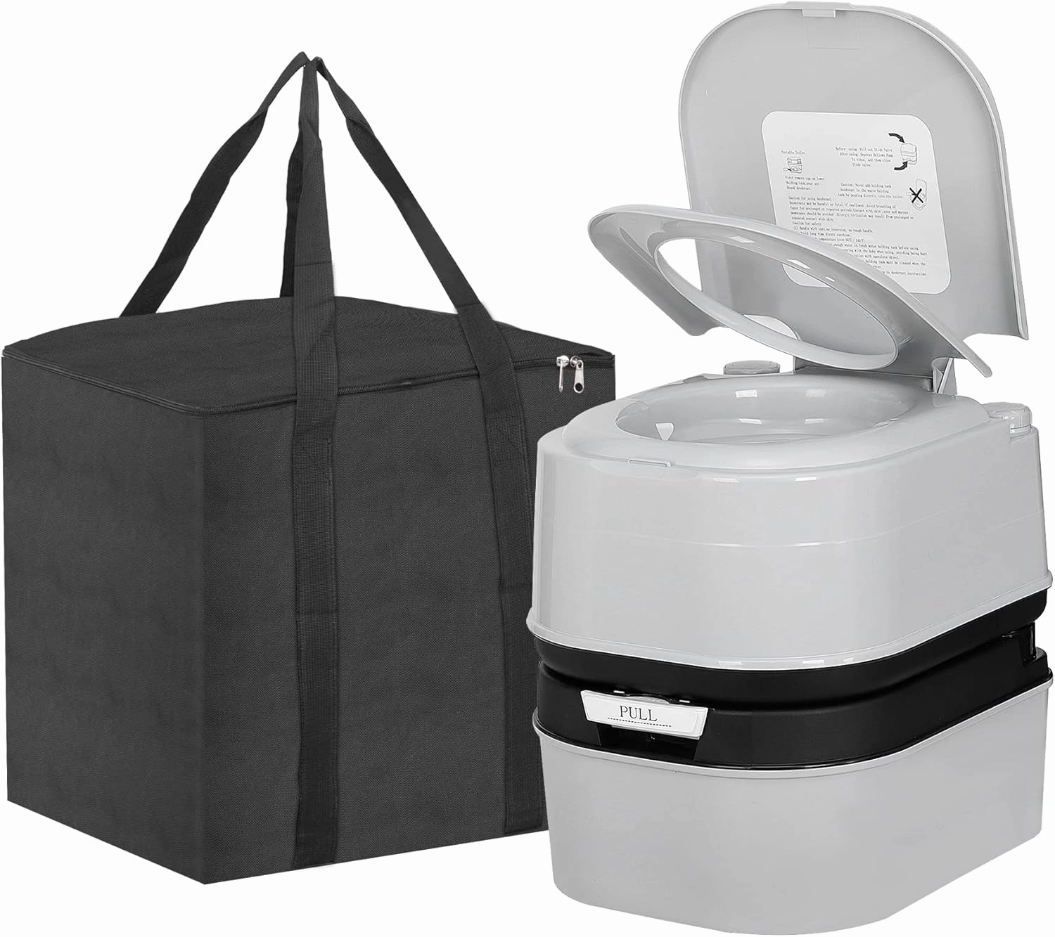 HSM 6.4 Gallon Waste Tank Portable Toilet for Camping RV Boating Fishing Indoor Outdoor Toilet Compact Double-outlet Anti-leak Seal Ring Commode with Travel Bag Sprinkling Bottle