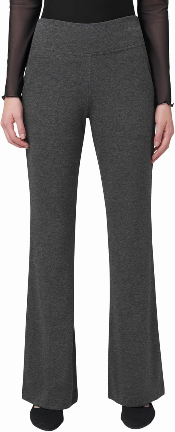 HUE Women's Pull on Wide Comfort Knit Crossover High Waist, Dress Casual Flare Leg Pants