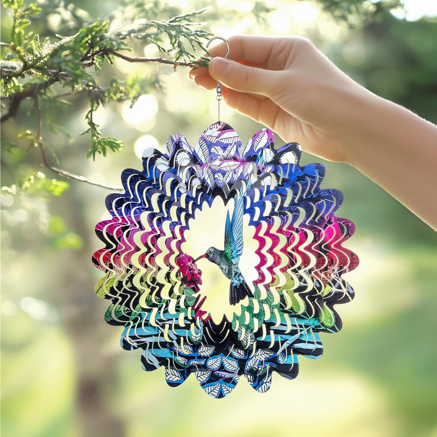 Hummingbird Wind Spinners Hummingbird Gifts for Women Mom Grandma Wife Stainless Steel Hanging Wind Spinner for Outdoor Indoor Metal 3D Bird Wind Spinner for Garden Yard Decor