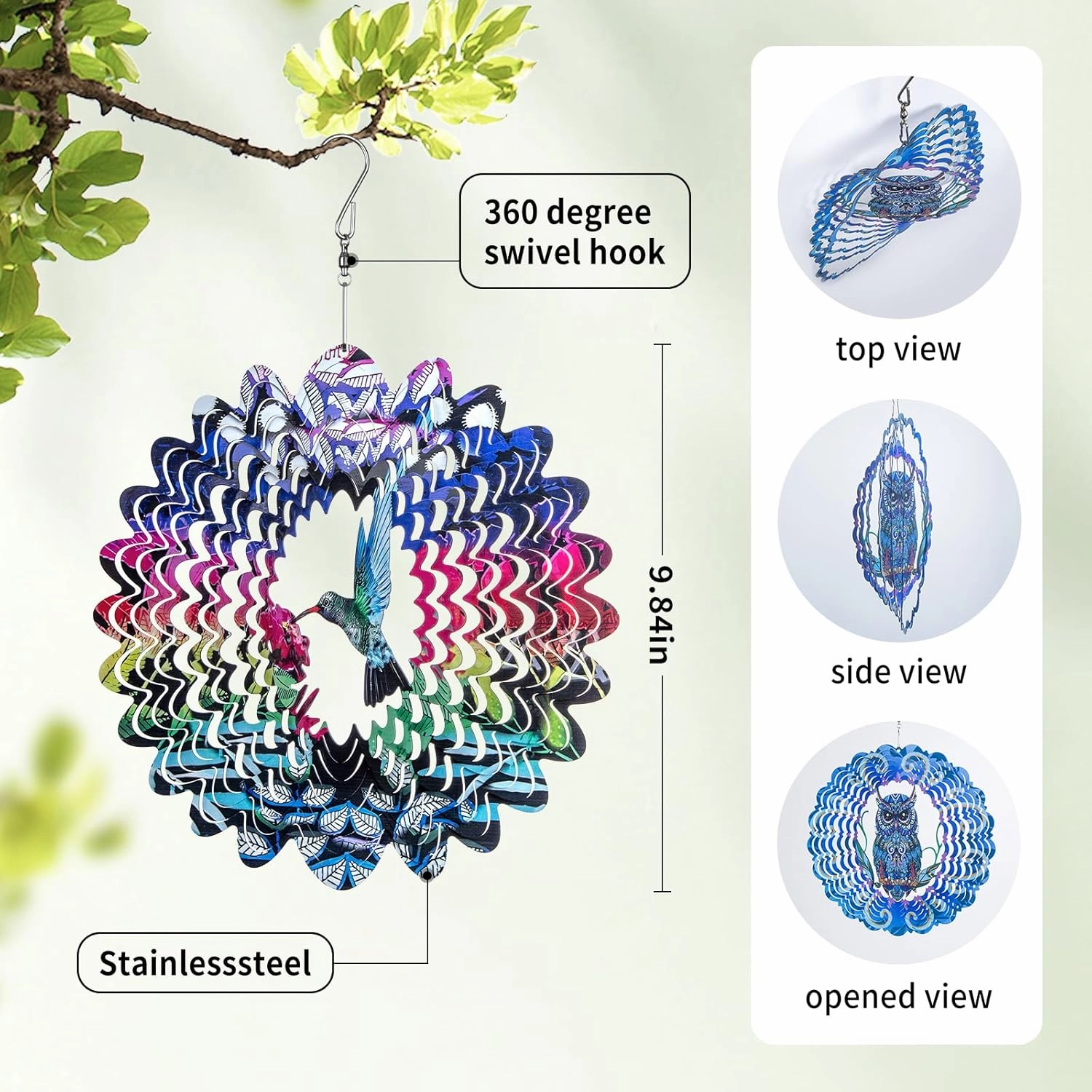 Hummingbird Wind Spinners Hummingbird Gifts for Women Mom Grandma Wife Stainless Steel Hanging Wind Spinner for Outdoor Indoor Metal 3D Bird Wind Spinner for Garden Yard Decor