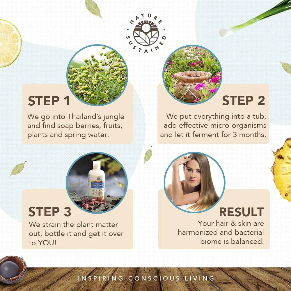 Hydrating Natural Conditioner - Lemongrass Moisturizing Organic Sulfate Free Conditioner - Raw Wildcrafted Probiotic Hypoallergenic Cleansing Conditioning Wash for All Hair - 9 Oz