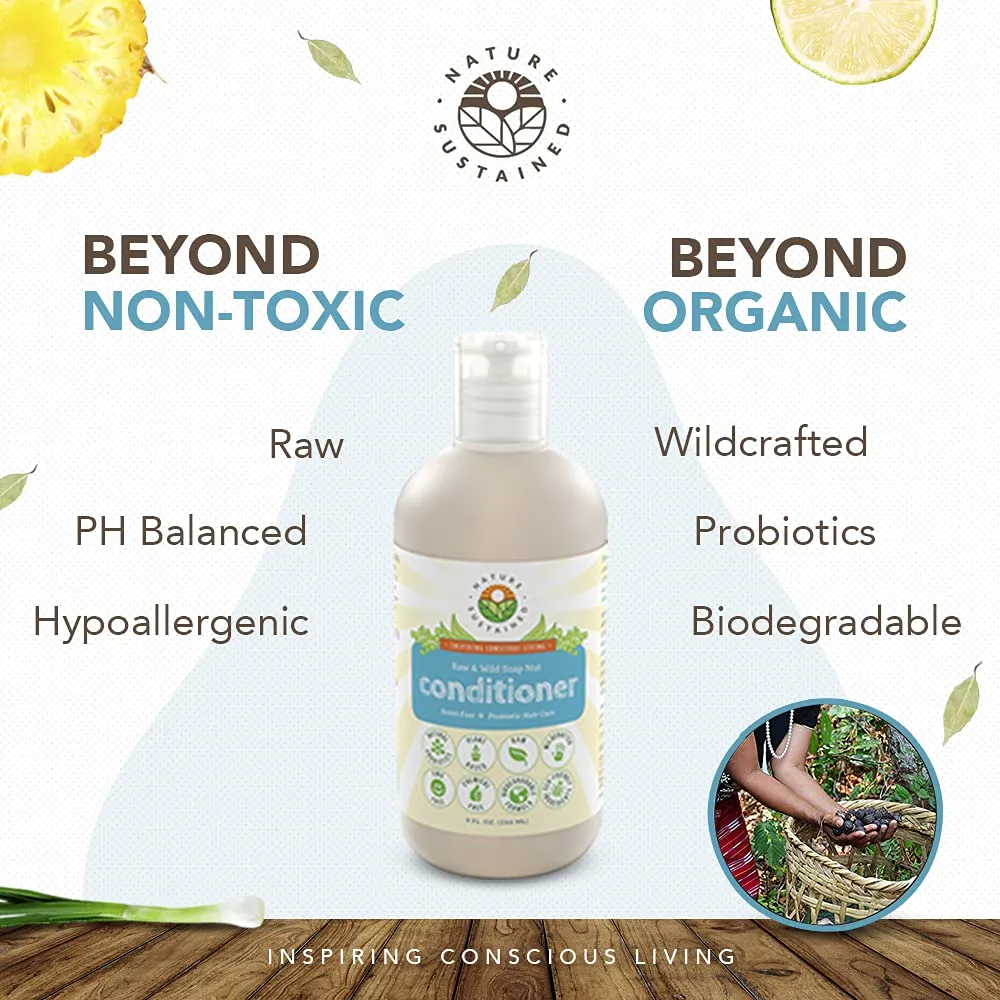 Hydrating Natural Conditioner - Lemongrass Moisturizing Organic Sulfate Free Conditioner - Raw Wildcrafted Probiotic Hypoallergenic Cleansing Conditioning Wash for All Hair - 9 Oz