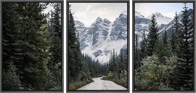 IDEA4WALL Framed Canvas Print Wall Art Set Forest Road to Winter Pine Tree Mountain Nature Wilderness Photography Realism Decorative Landscape for Living Room, Bedroom, Office - 24"x36"x3 Black