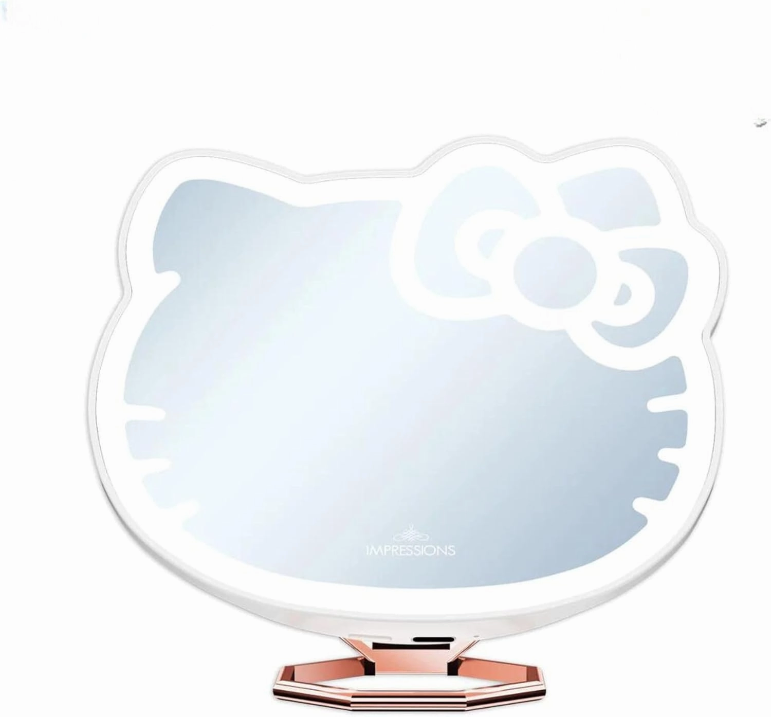 Impressions Vanity Hello Kitty 3X Magnifying Pocket Mirror with Stand, Adjustable Brightness Daylight LED Lighted Compact Makeup Mirror for Desk, Travel, Purse (White)