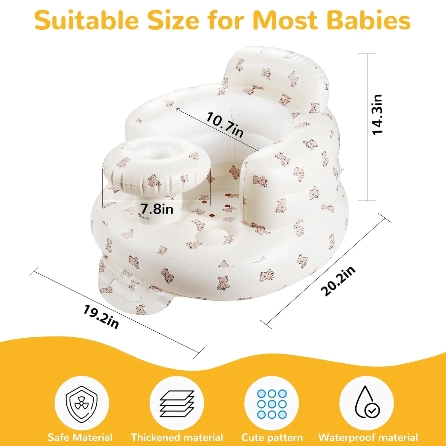 Inflatable Baby Seat with Tray, Comfortable Sit Me Up Baby Chair for Learning to Sit, Built in Air Pump Blow Up Infant Back Support Floor Seat for Babies 3 Months & Up (Bear Cub)