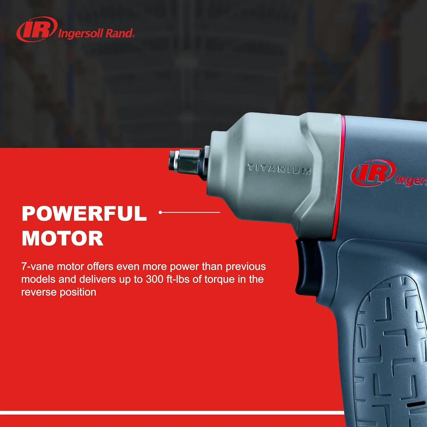 Ingersoll Rand 2115TiMAX 3/8" Air Impact Wrench, 300 ft-lbs Torque, Titanium Hammer Case, Friction Ring Retainer, Pistol