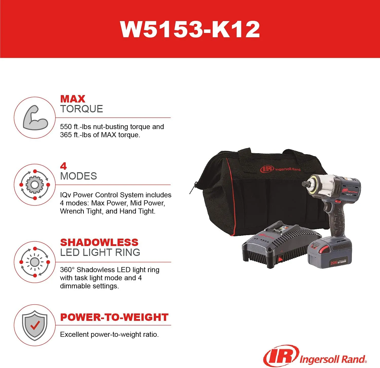 Ingersoll Rand W5153-K12 1/2" IQV20 Impact Wrench