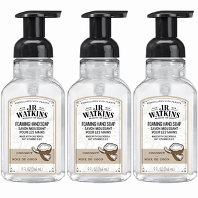 J.R. Watkins Foaming Hand Soap For Bathroom or Kitchen, Scented, USA Made And Cruelty Free, 9 Fl Oz, Coconut, 3 Pack