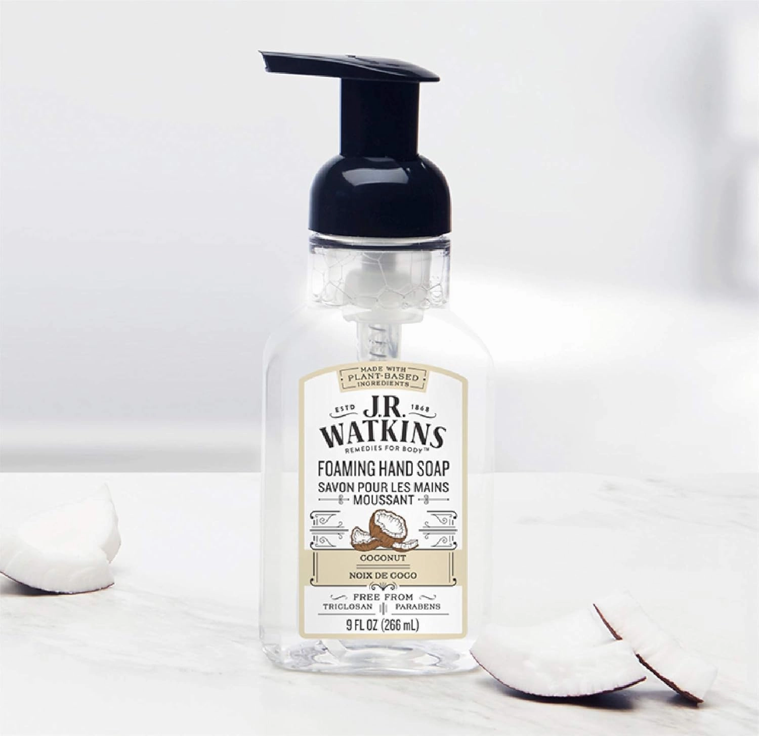 J.R. Watkins Foaming Hand Soap For Bathroom or Kitchen, Scented, USA Made And Cruelty Free, 9 Fl Oz, Coconut, 3 Pack