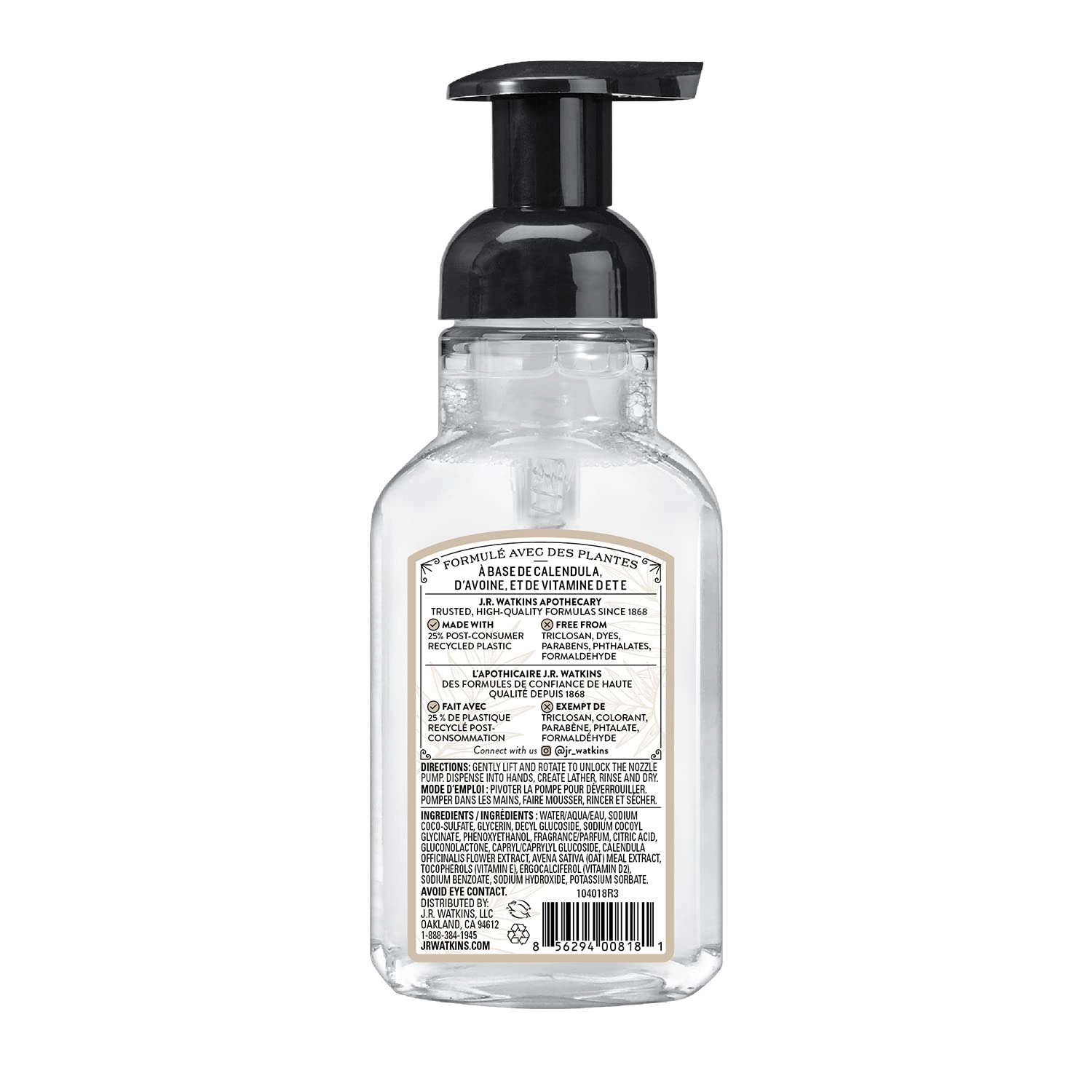 J.R. Watkins Foaming Hand Soap For Bathroom or Kitchen, Scented, USA Made And Cruelty Free, 9 Fl Oz, Coconut, 3 Pack