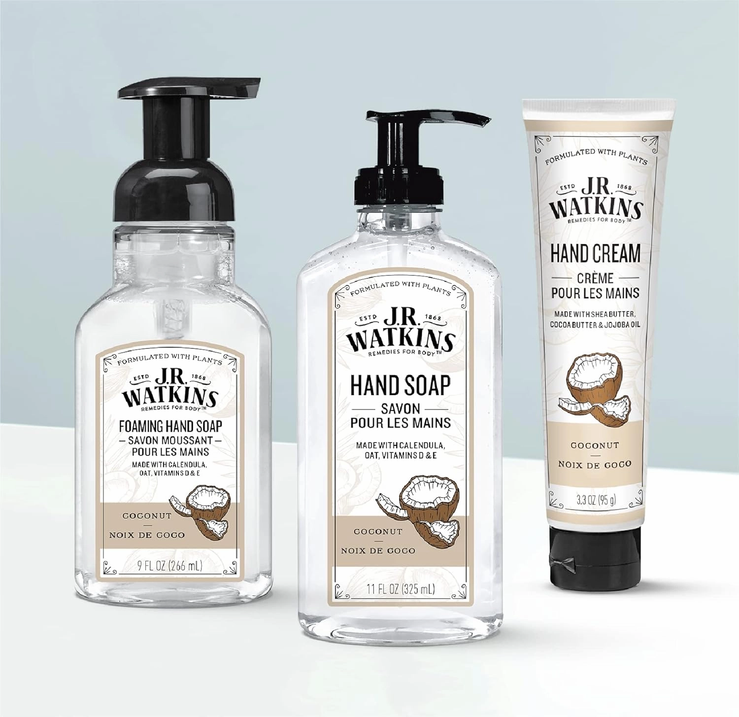 J.R. Watkins Gel Hand Soap, Scented Liquid Hand Wash for Bathroom or Kitchen, USA Made and Cruelty Free, 11 fl oz, Coconut, 6 Pack
