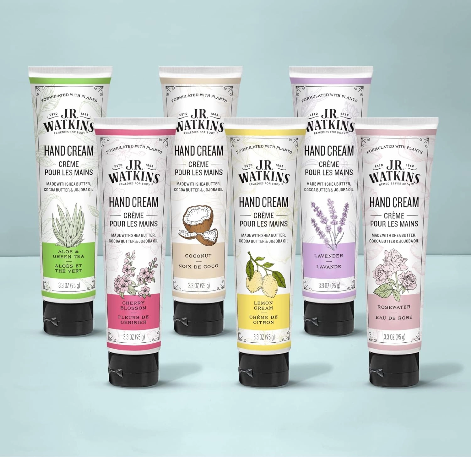 J.R. Watkins Natural Moisturizing Hand Cream, Hydrating Hand Moisturizer with Shea Butter, Cocoa Butter, and Avocado Oil, Cruelty Free, 3.3oz, Cherry Blossom, 3 Pack