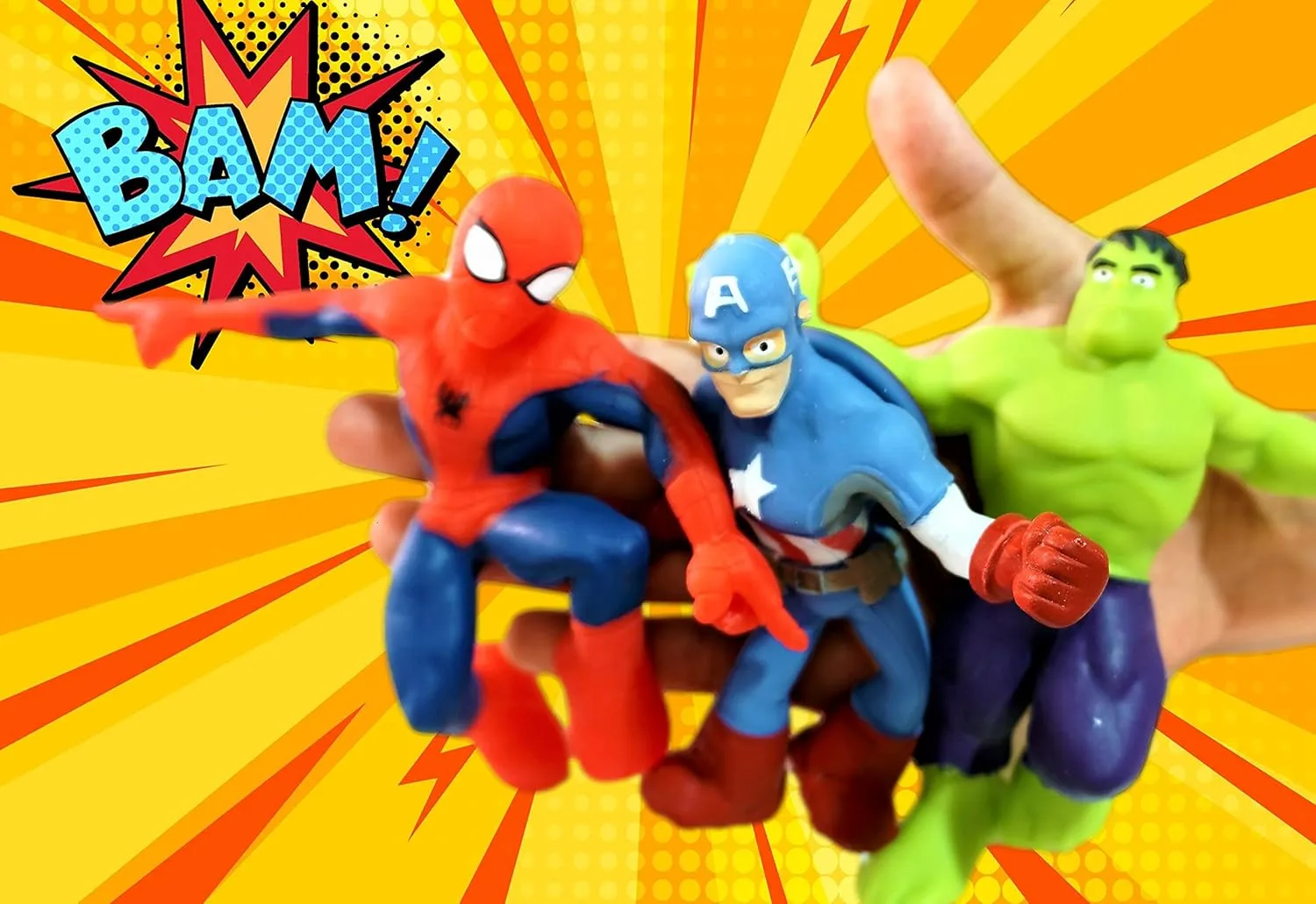 JA-RU Marvel Avengers Stretchy Toys Heroes Squish & Pull Toys (3 Units Assorted) Hulk Captain America & Spiderman Calming Fidget Toy, Stress Toys for Kids & Boys Toys DEF-6900-3