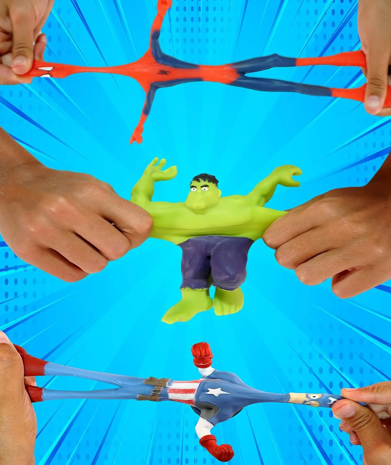 JA-RU Marvel Avengers Stretchy Toys Heroes Squish & Pull Toys (3 Units Assorted) Hulk Captain America & Spiderman Calming Fidget Toy, Stress Toys for Kids & Boys Toys DEF-6900-3